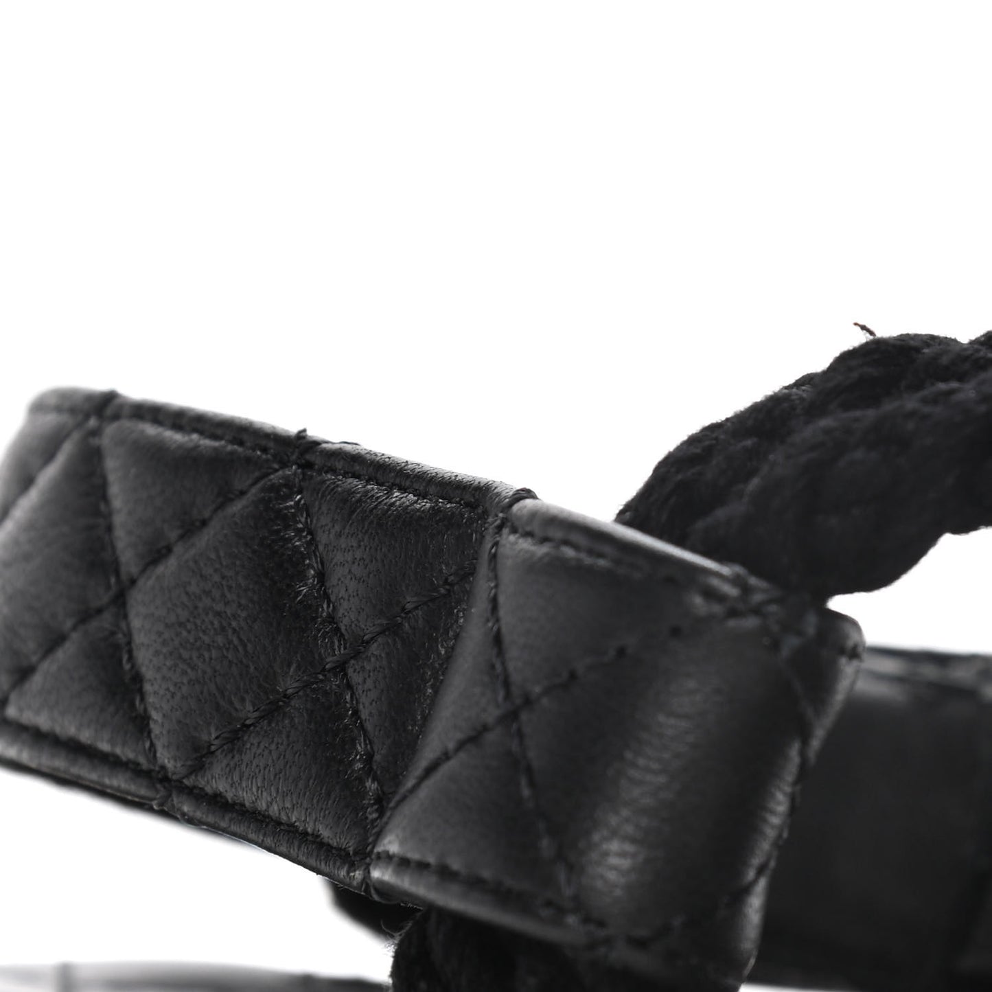 Cord Lambskin Quilted Logo Sandals 36 Black