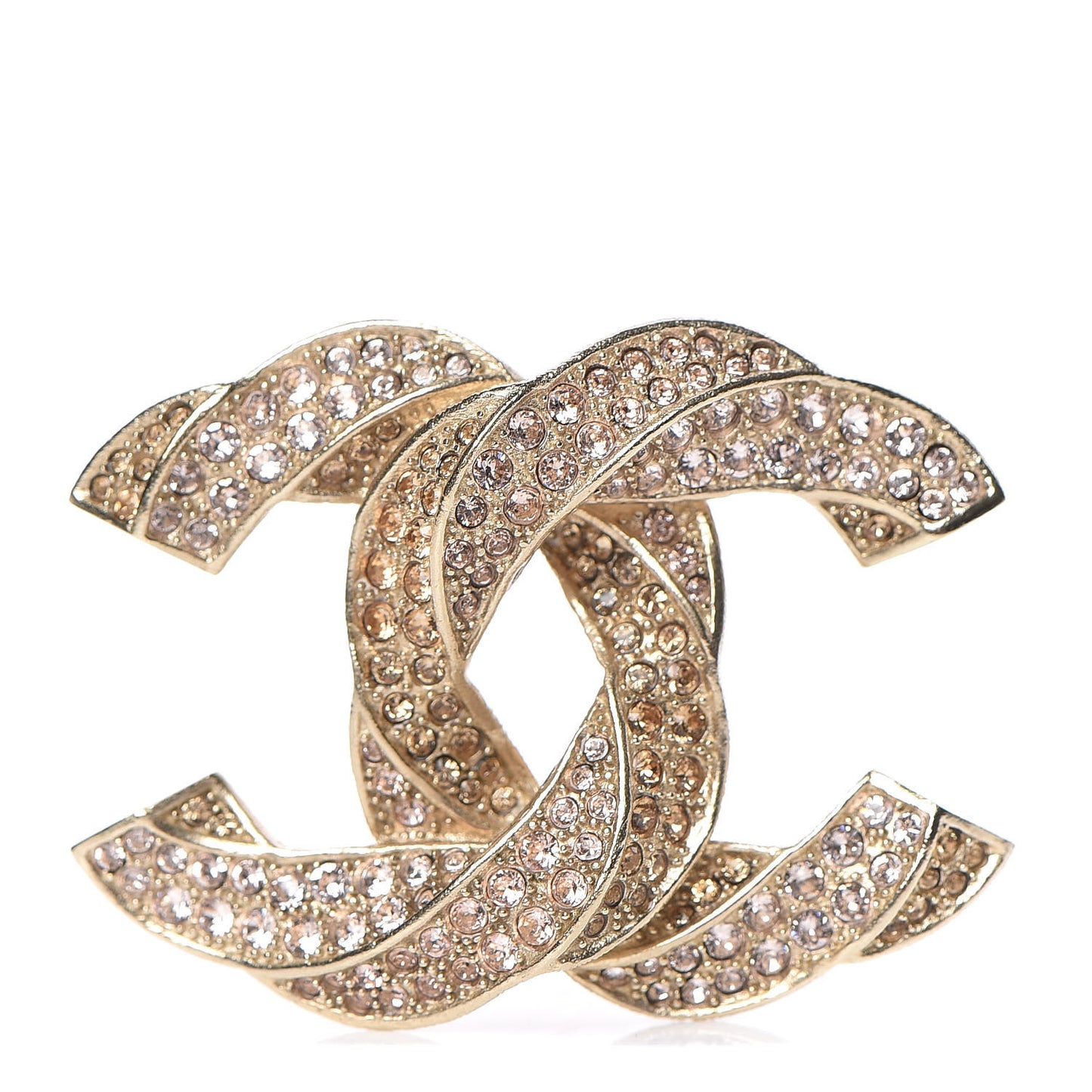 Crystal Twisted CC Brooch Gold Pale Pink
