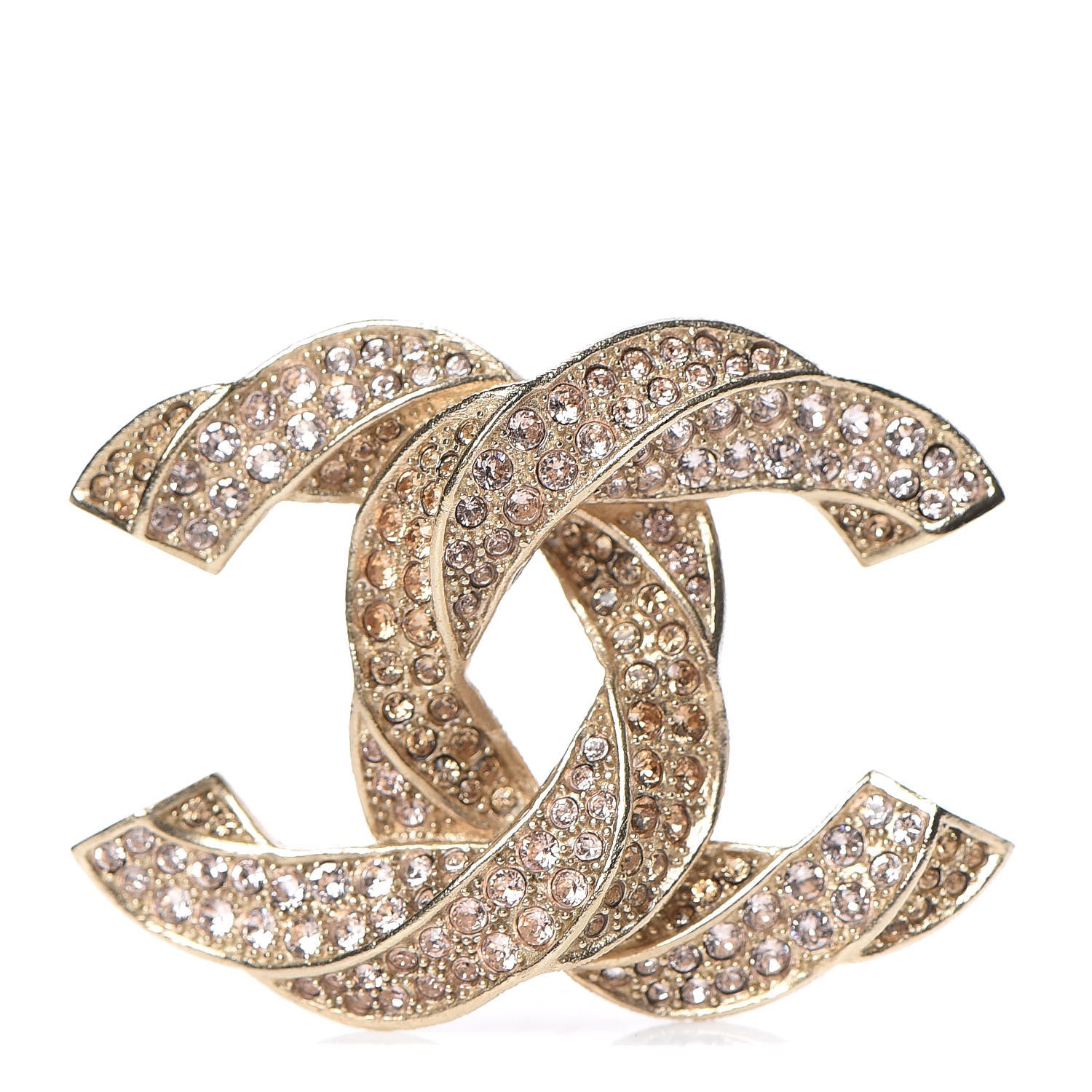 Chanel Crystal Twisted CC Brooch Gold Pale Pink 1 of 4