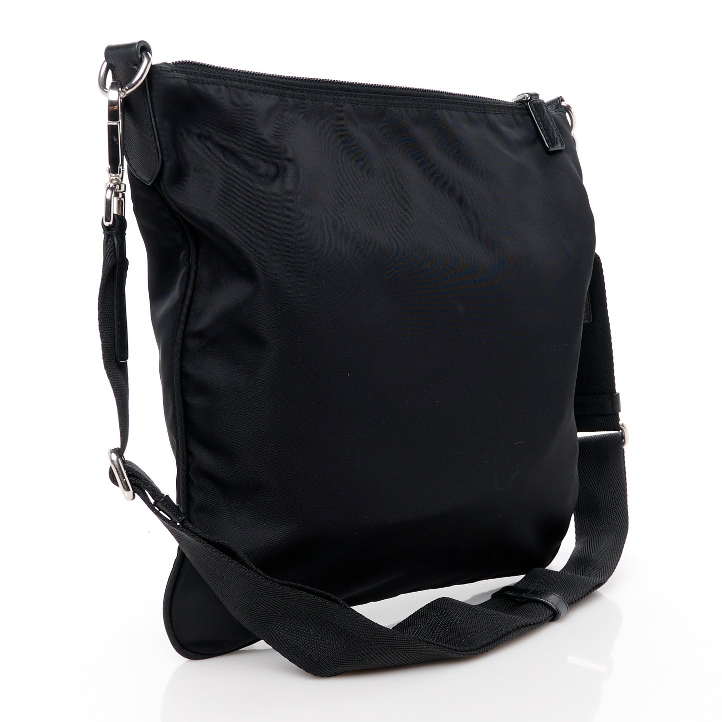 Tessuto Nylon Saffiano Flat Messenger Bag Black