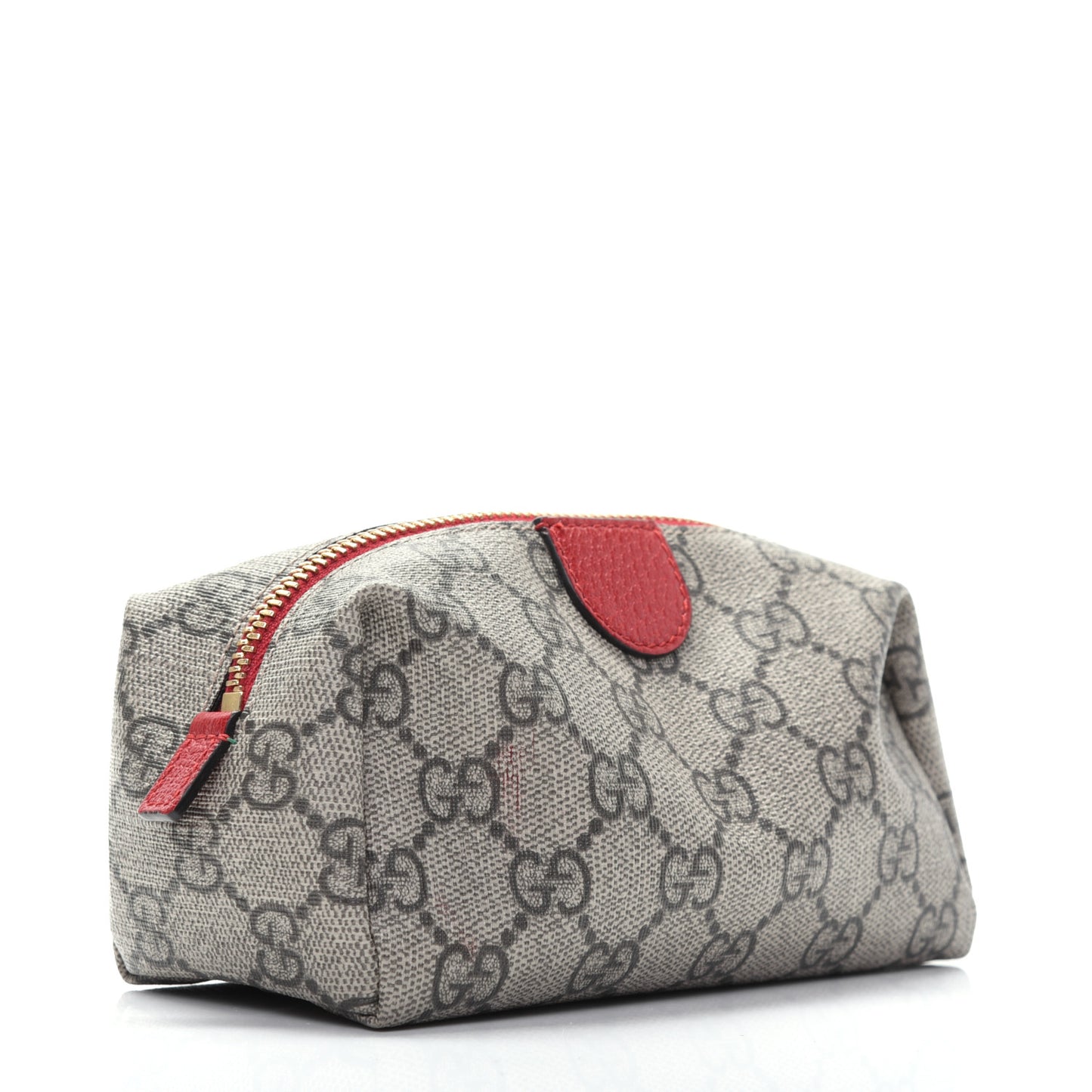 Soft GG Supreme Monogram Calfskin Small Ophidia Cosmetic Case Beige Ebony Hibiscus Red
