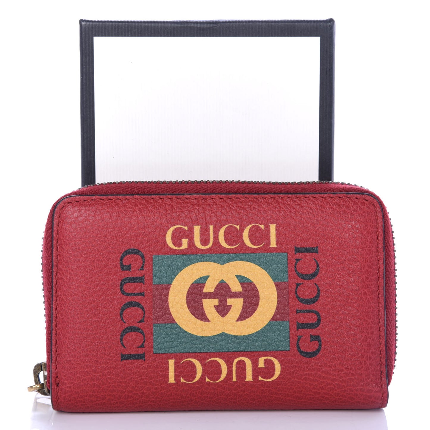 Grained Calfskin Logo Zip Around Card Case Hibiscus Red