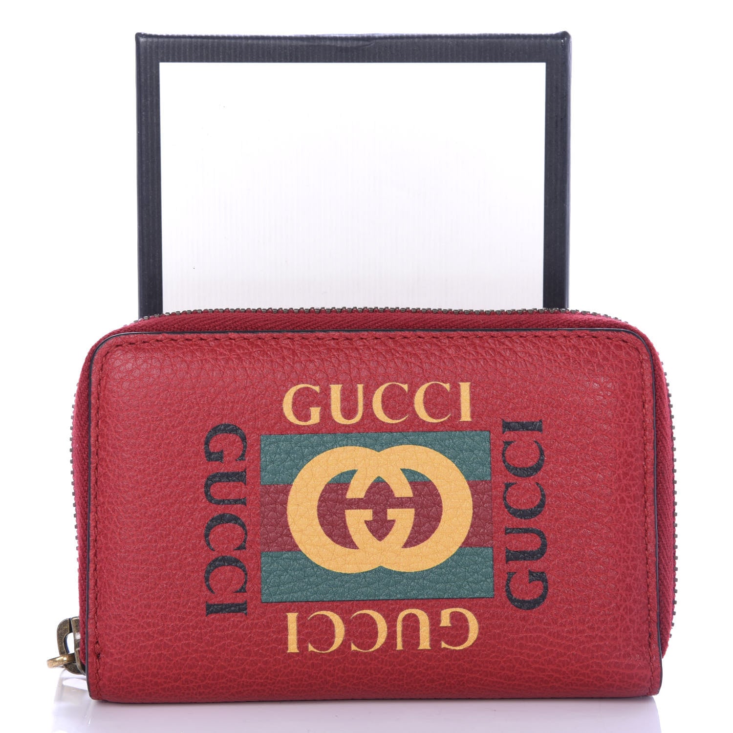 Gucci Grained Calfskin Logo Zip Around Card Case Hibiscus Red 7 of 7