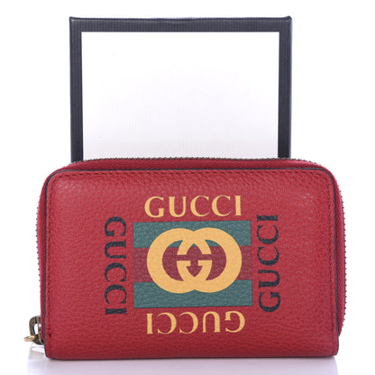 Gucci Grained Calfskin Logo Zip Around Card Case Hibiscus Red 7 of 7