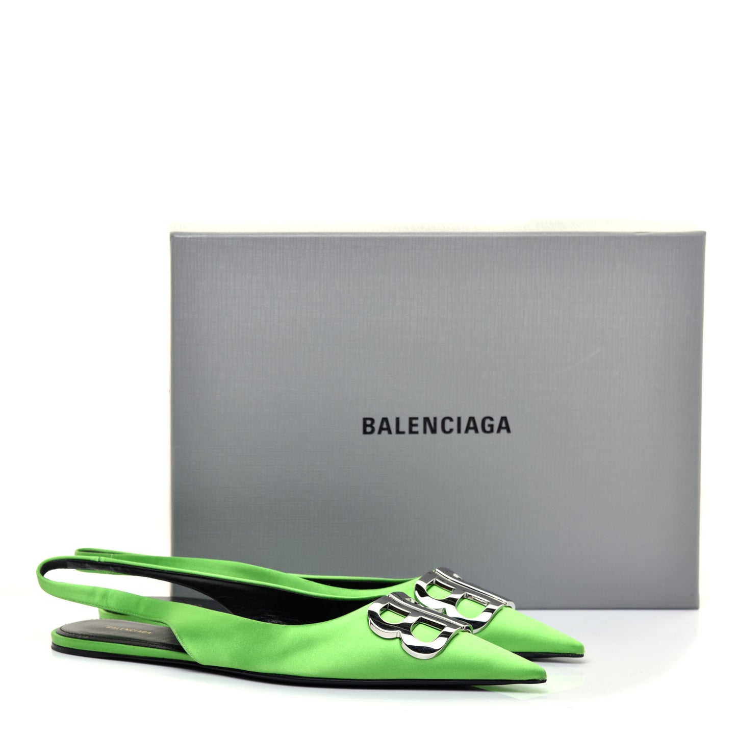 Satin BB Knife Pointy Toe Slingback Flats 39 Neon Green