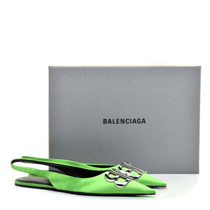 Balenciaga Satin BB Knife Pointy Toe Slingback Flats 39 Neon Green 9 of 10