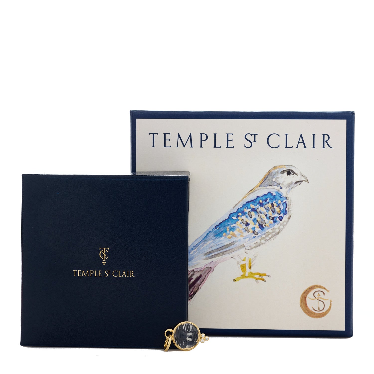 Temple St. Clair 18K Yellow Gold Diamond Rock Crystal 15mm Moonface Pendant 5 of 5