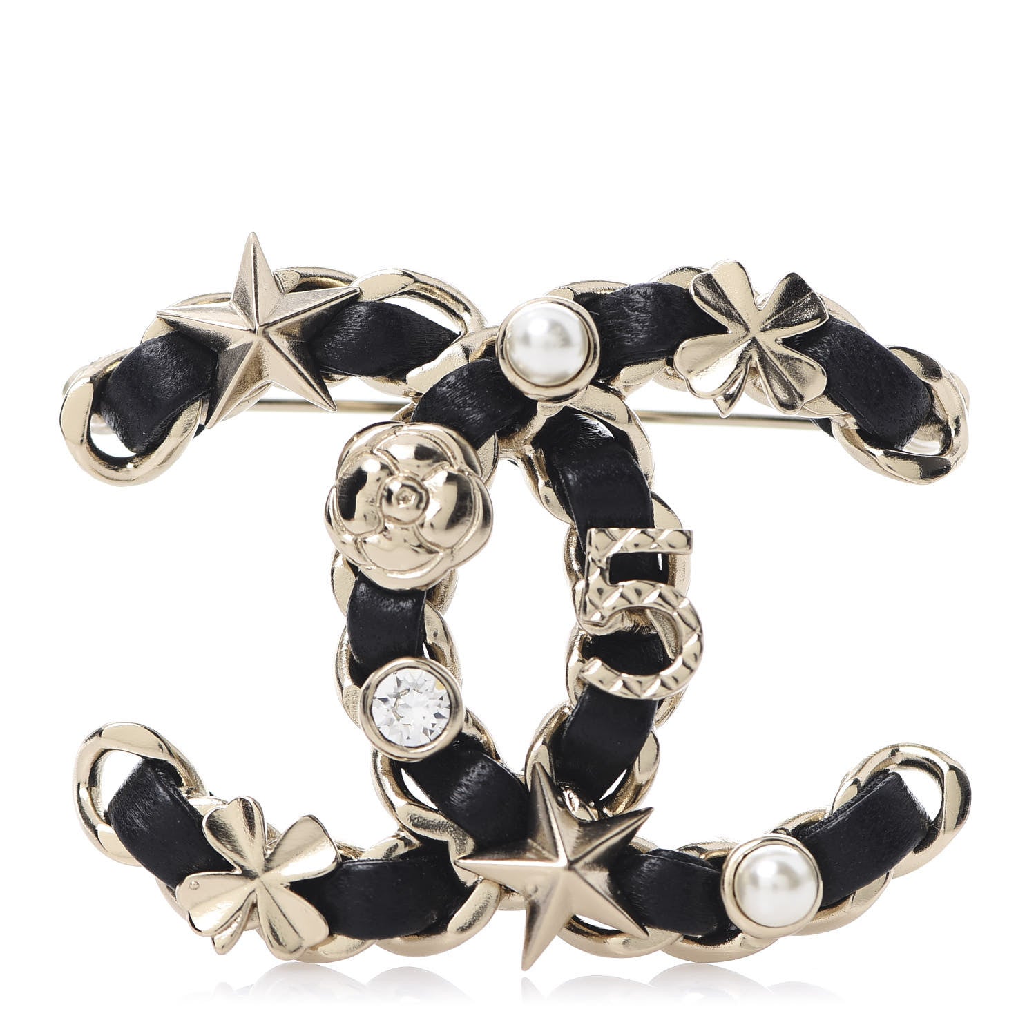 Chanel Lambskin Pearl Strass Sergeant Brooch Gold 1 of 4