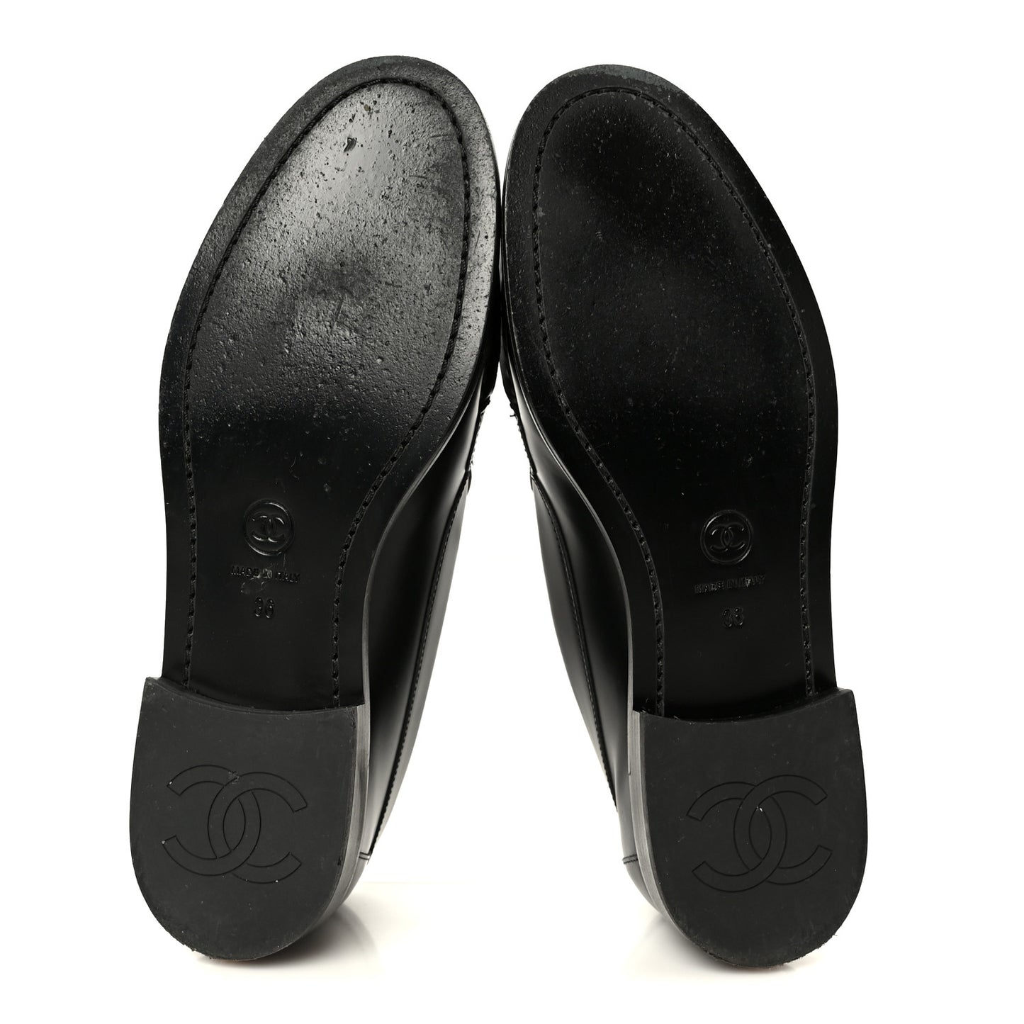 Calfskin Crystal CC Mocassin Loafers 36 Black