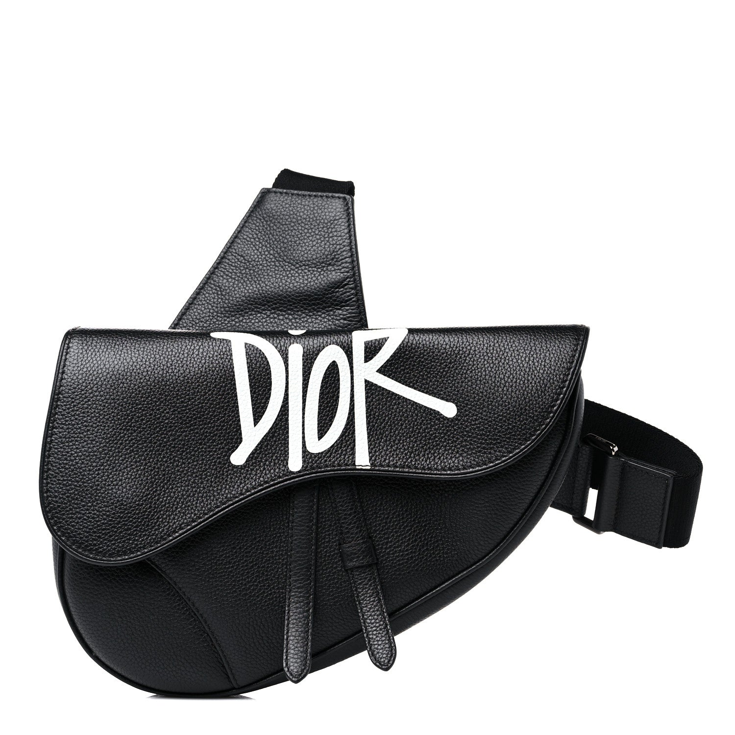 Christian Dior X SHAWN STUSSY Grained Calfskin Saddle Bag Black 1 of 12