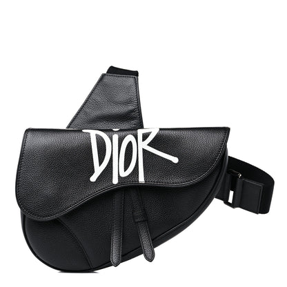 Christian Dior X SHAWN STUSSY Grained Calfskin Saddle Bag Black 1 of 12