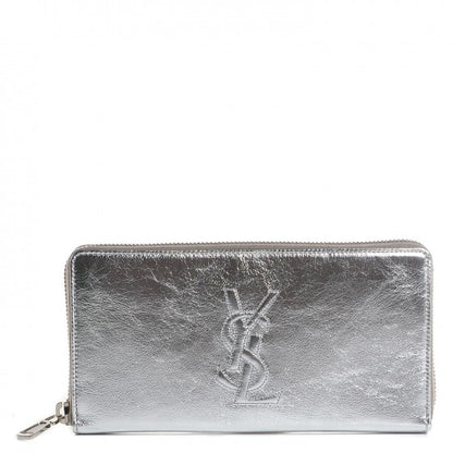 Saint Laurent Metallic Calfskin Belle De Jour Zip Around Wallet Moon 1 of 14