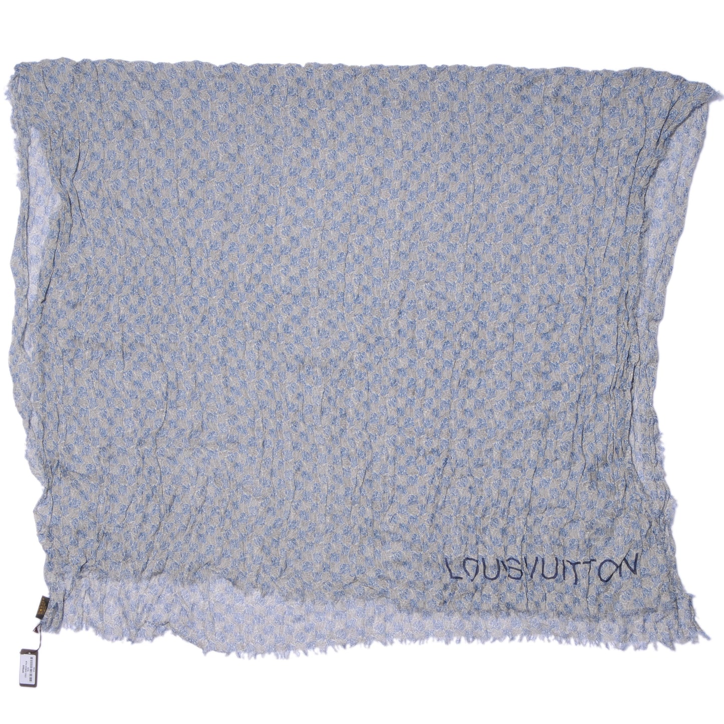 Cotton Linen Etole Damier Palm Stole Blue
