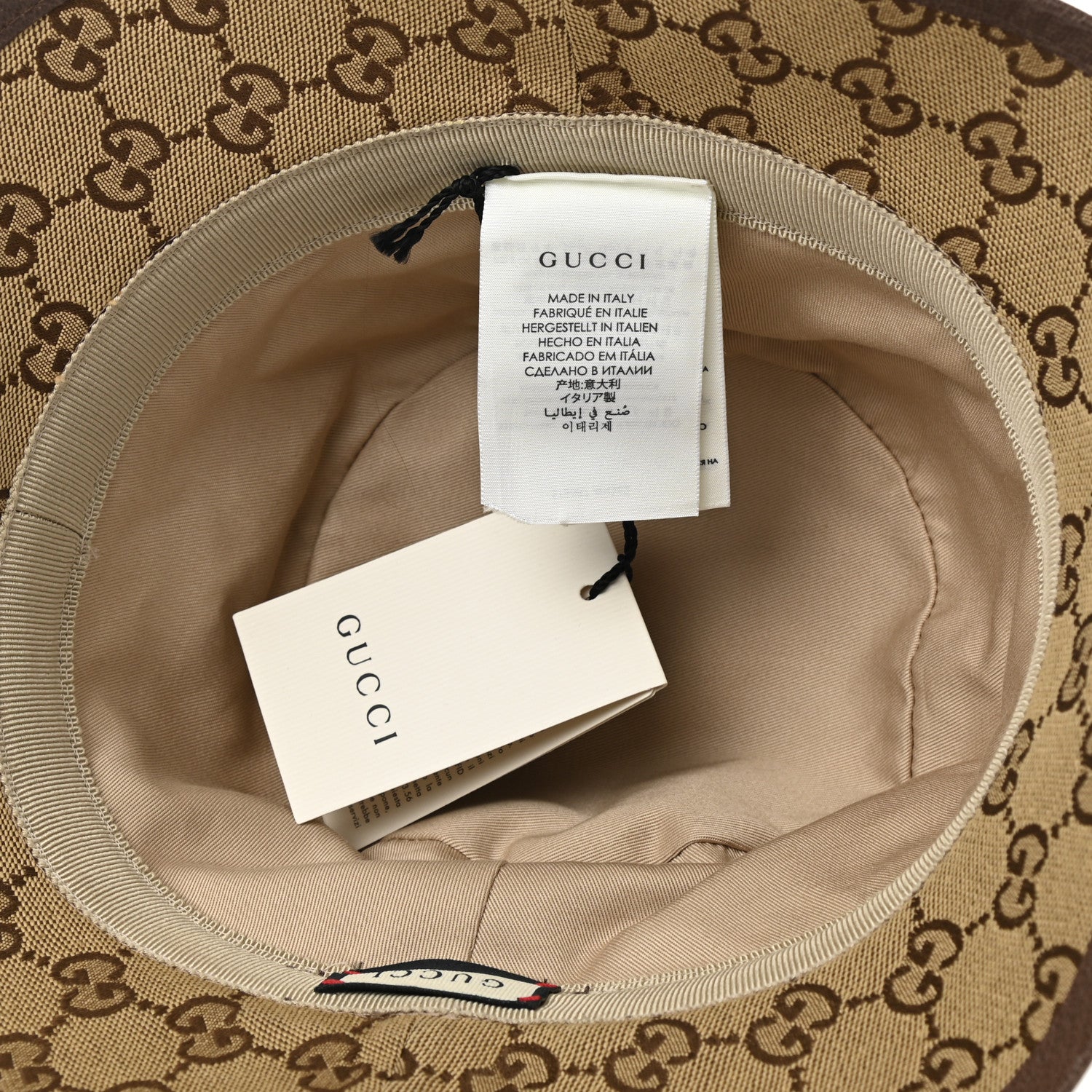 Gucci Monogram Textured Dollar Calfskin GG Jago Bucket Hat S Cacao Beige 9 of 9