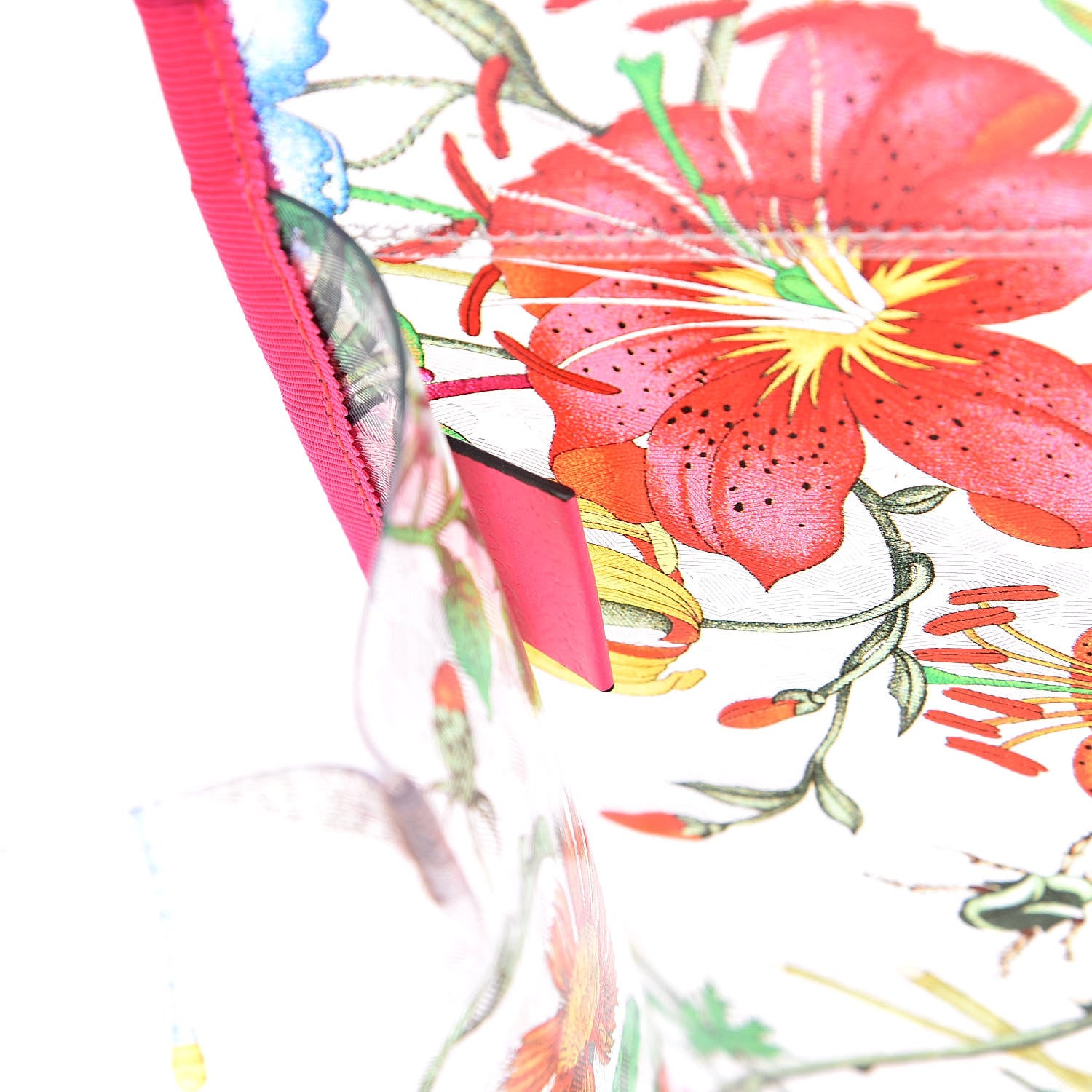 Gucci Calfskin Textured Vinyl Print Flora Tote Fluorescent Fuchsia 10 of 11