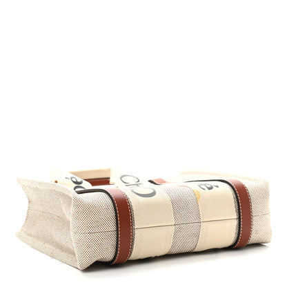 Chloe Cotton Calfskin Small Woody Ribbon Tote White Brown 4 of 12
