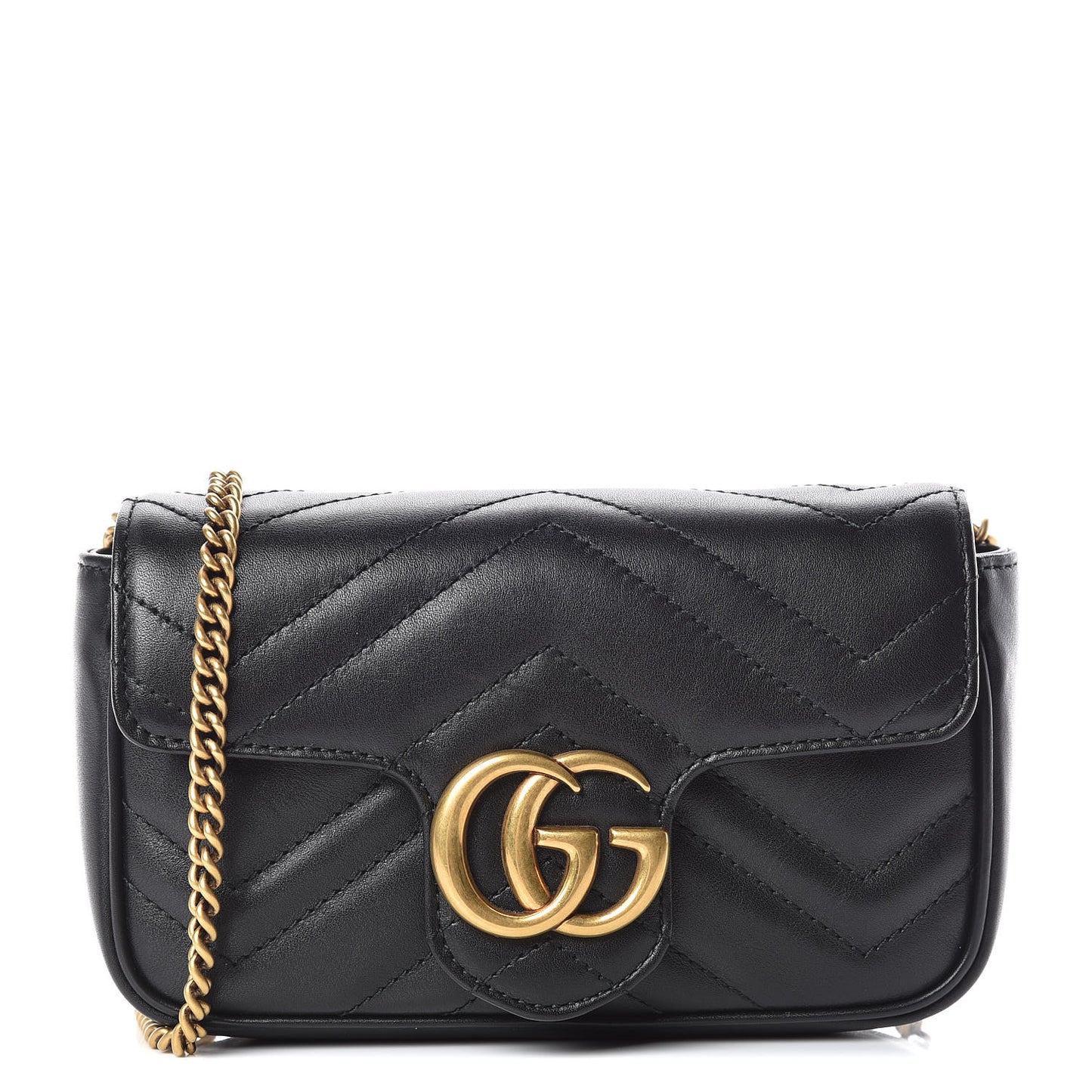 Calfskin Matelasse Super Mini GG Marmont Shoulder Bag Black