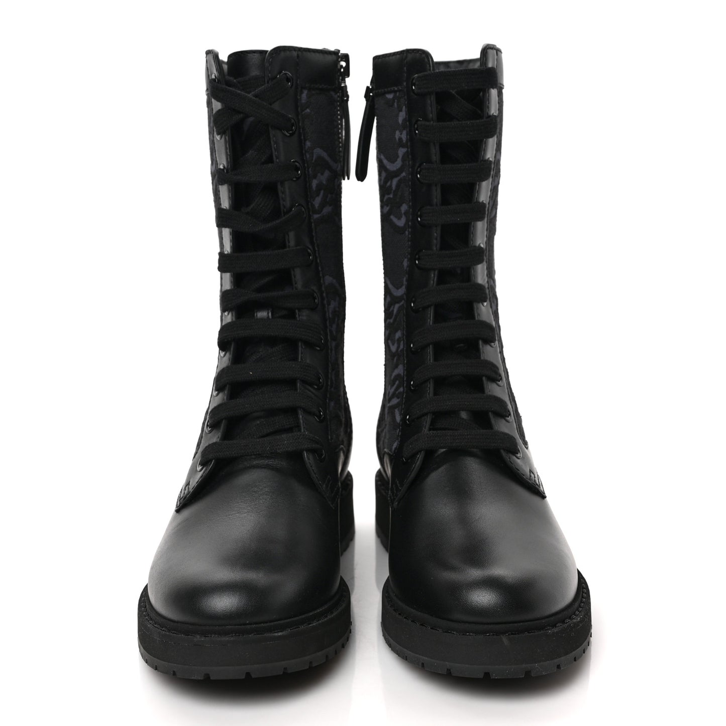 Vitello Fabric Jacquard Karligraphy Embroidered Womens Combat Boots 38 Black