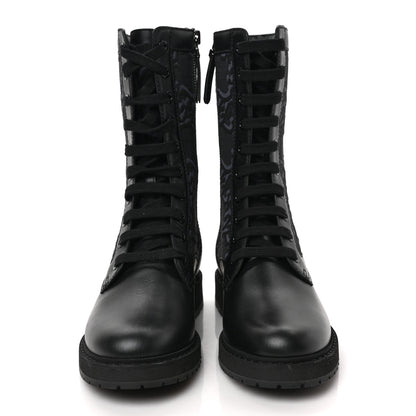 Fendi Vitello Fabric Jacquard Karligraphy Embroidered Womens Combat Boots 38 Black 2 of 7