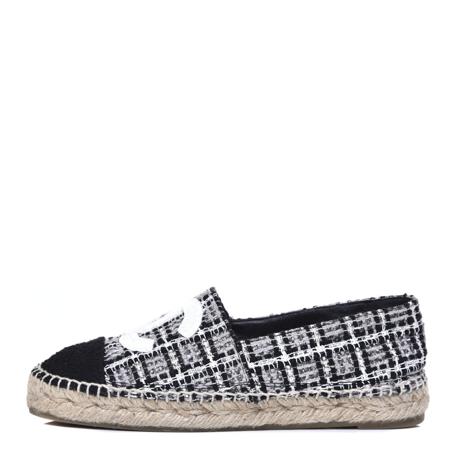 Chanel Tweed CC Espadrilles 36 Black White 1 of 10