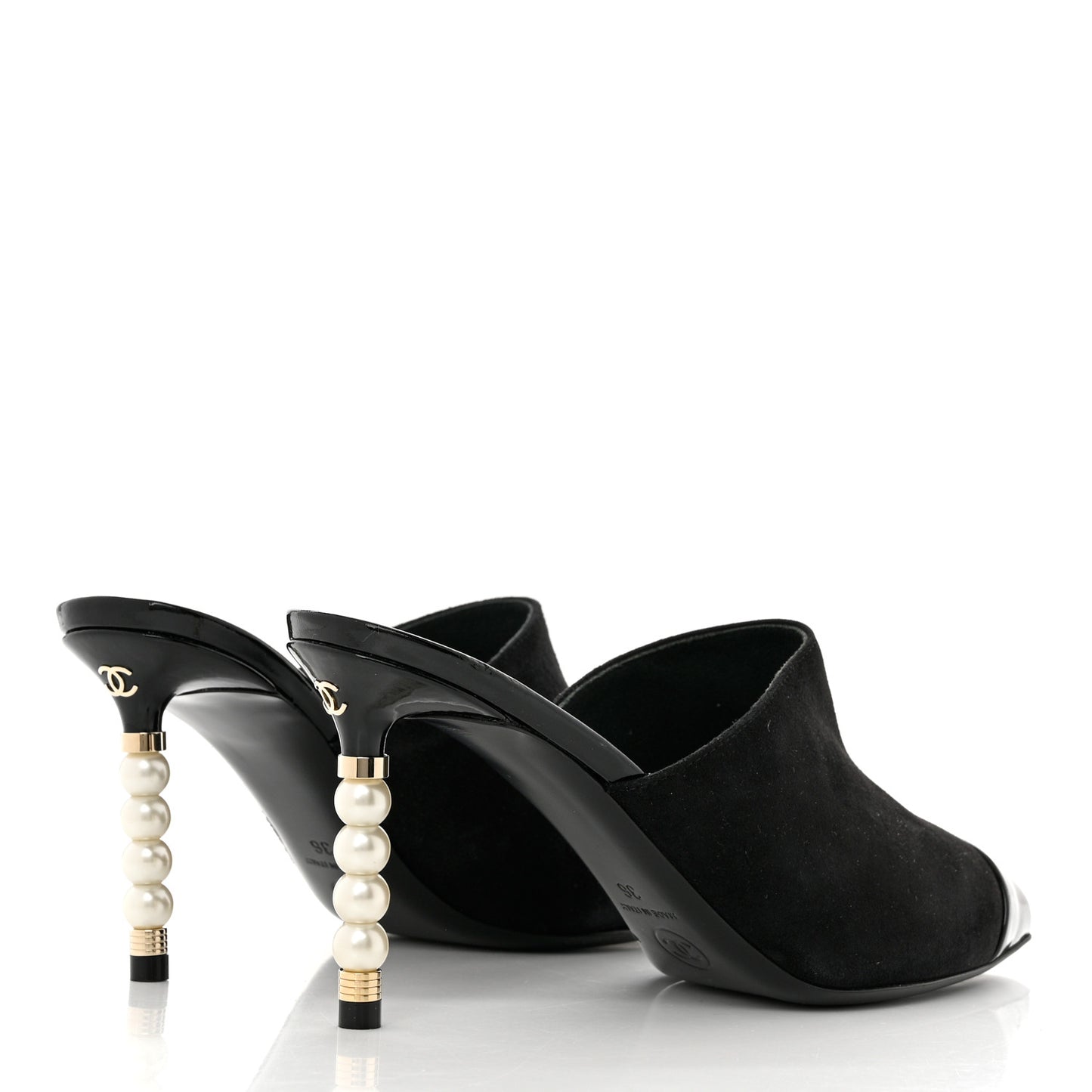 Suede Patent Calfskin Cap Toe Pearl Mule 36 Black