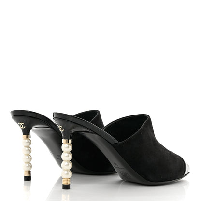 Chanel Suede Patent Calfskin Cap Toe Pearl Mule 36 Black 4 of 10