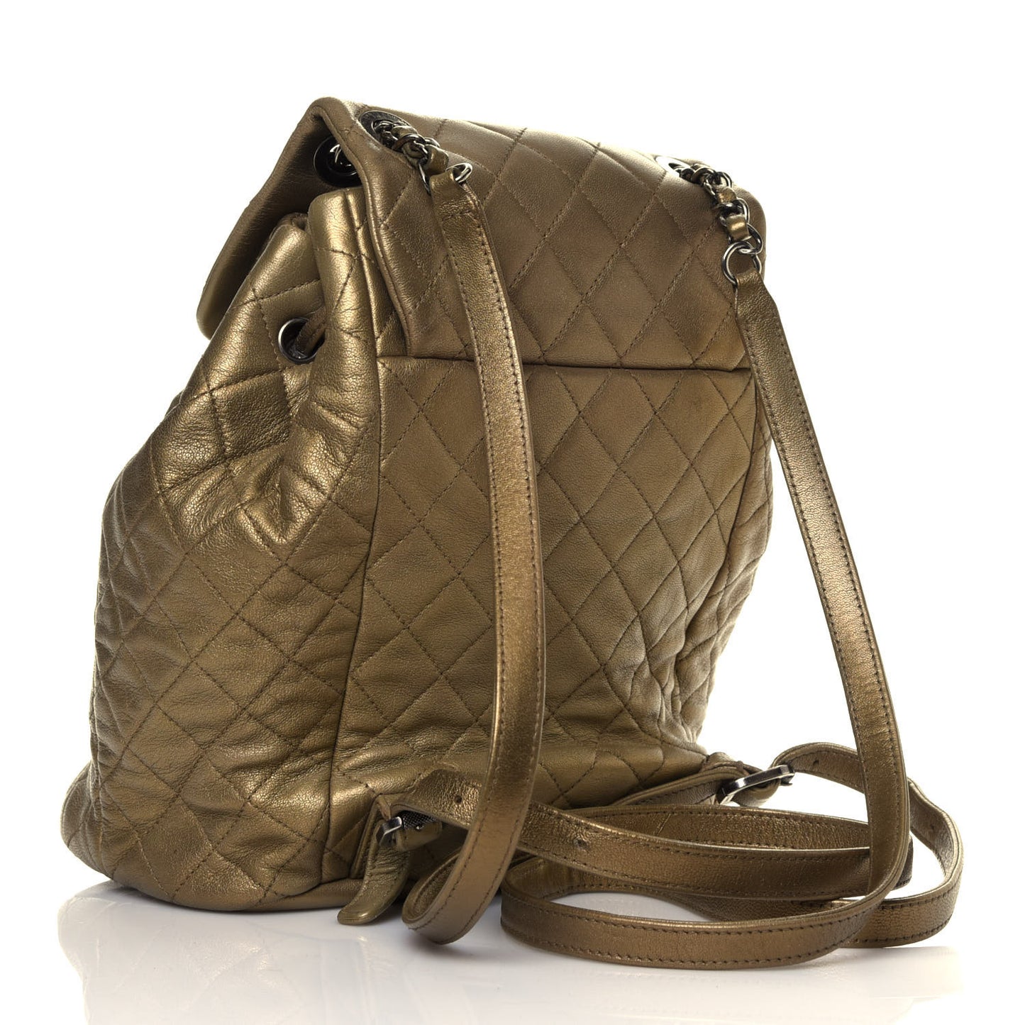 Metallic Lambskin Quilted Drawstring Backpack Gold