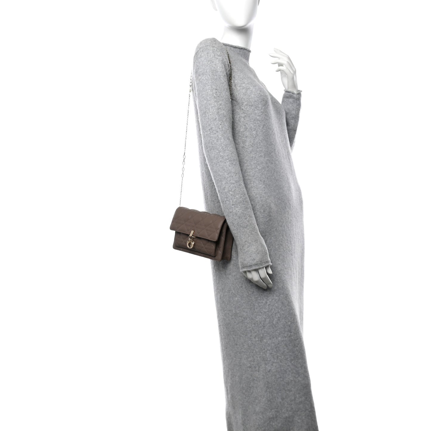 Lambskin Cannage Chain My Dior Daily Chain Pouch Warm Taupe