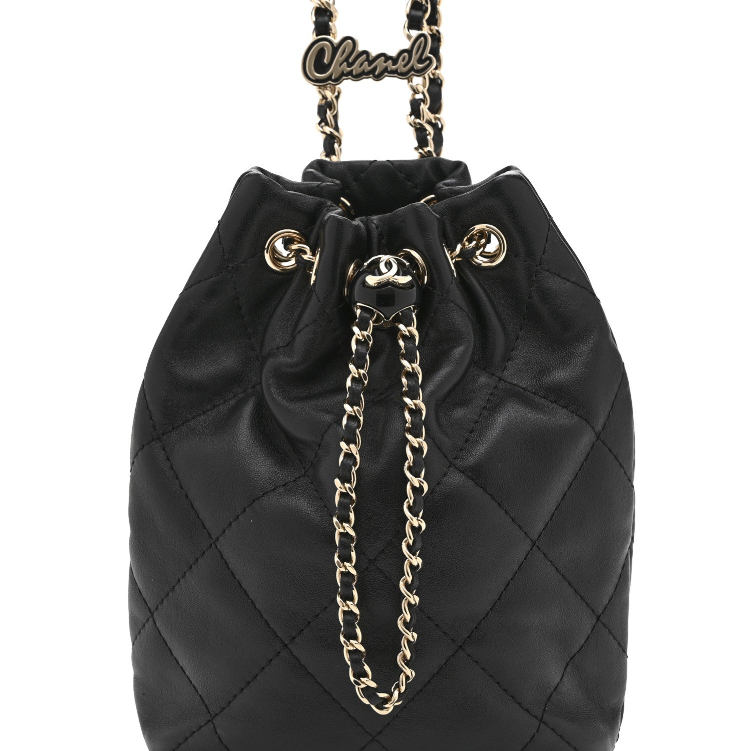 Chanel Shiny Lambskin Quilted Drawstring Backpack Black 8 of 10