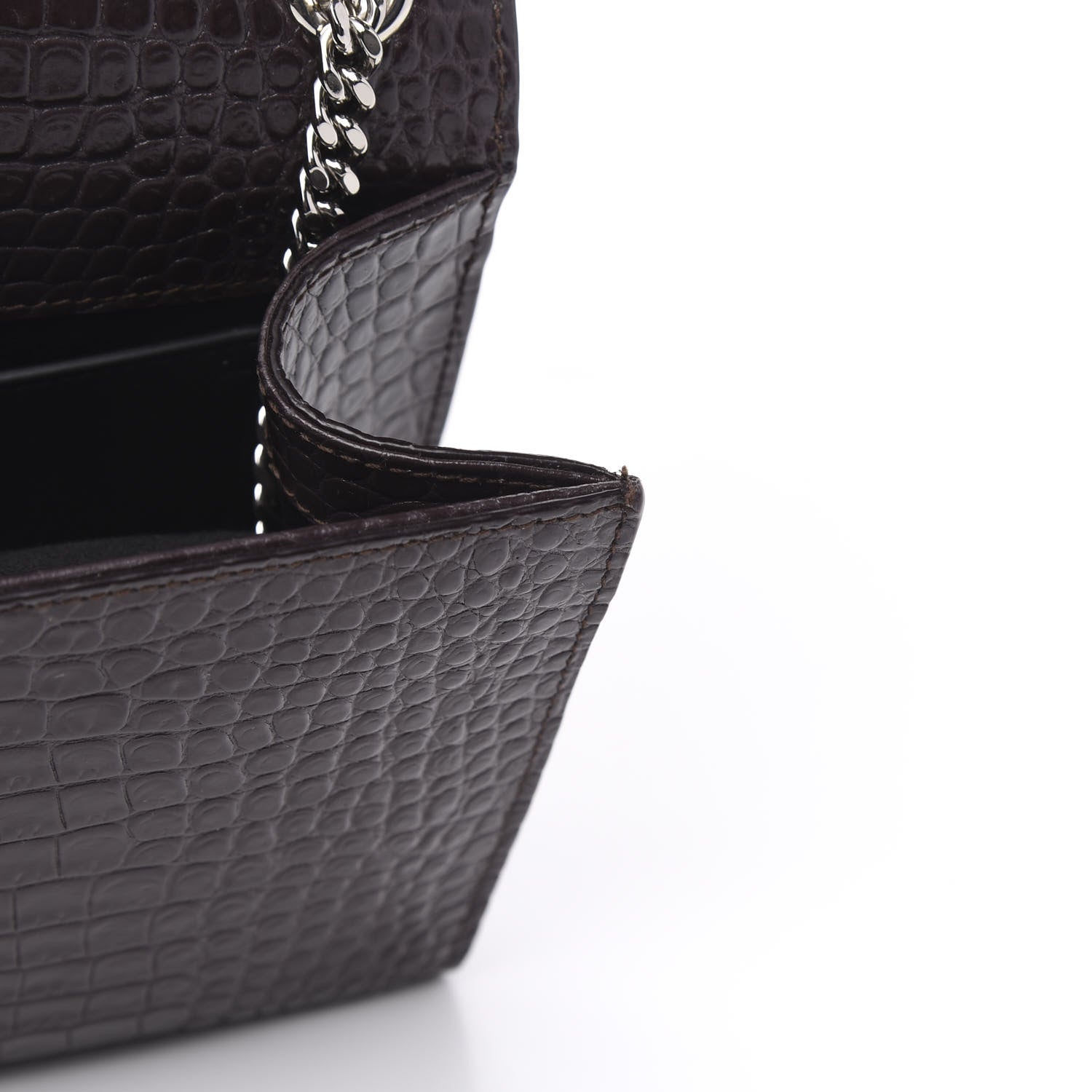 Saint Laurent Calfskin Crocodile Embossed Medium Classic Monogram Kate Tassel Satchel Dark Brown 10 of 10