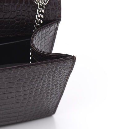 Saint Laurent Calfskin Crocodile Embossed Medium Classic Monogram Kate Tassel Satchel Dark Brown 10 of 10