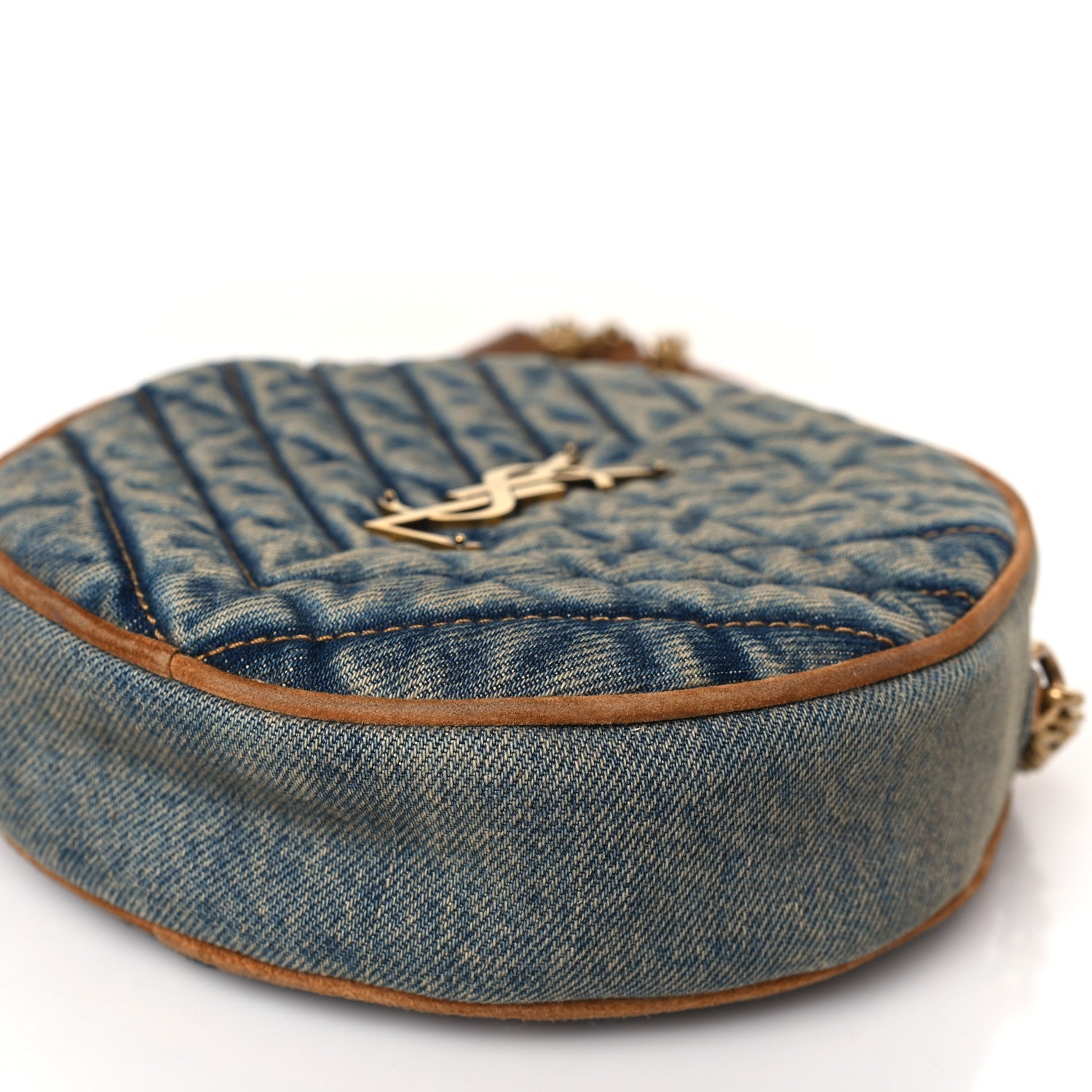 Saint Laurent Denim Quilted Monogram Round Crossbody Bag Rodeo Blue 9 of 9