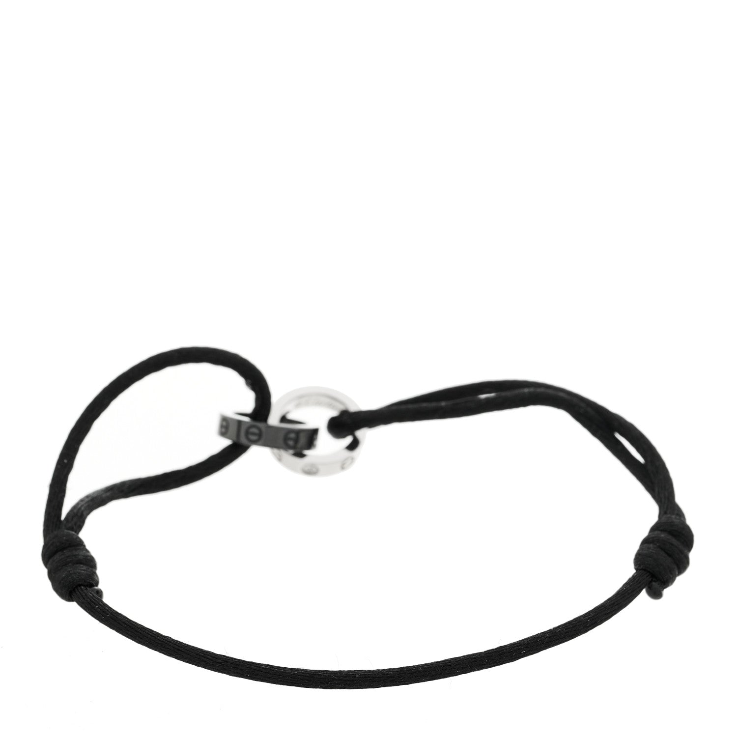 Cartier 18K White Gold Ceramic 4 Diamond LOVE Cord Bracelet Black 2 of 5