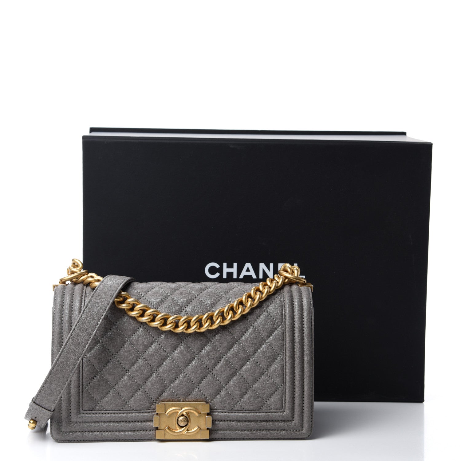 Chanel Caviar Quilted Medium Boy Flap Grey 12 of 12