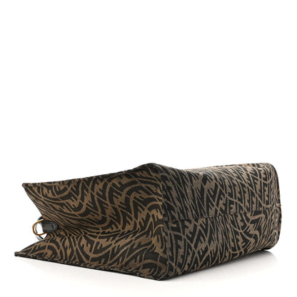 Fendi X SARAH COLEMAN Fabric Jacquard Vitello King FF Vertigo Shopping Tote Bag Tobacco Moro Black 4 of 11