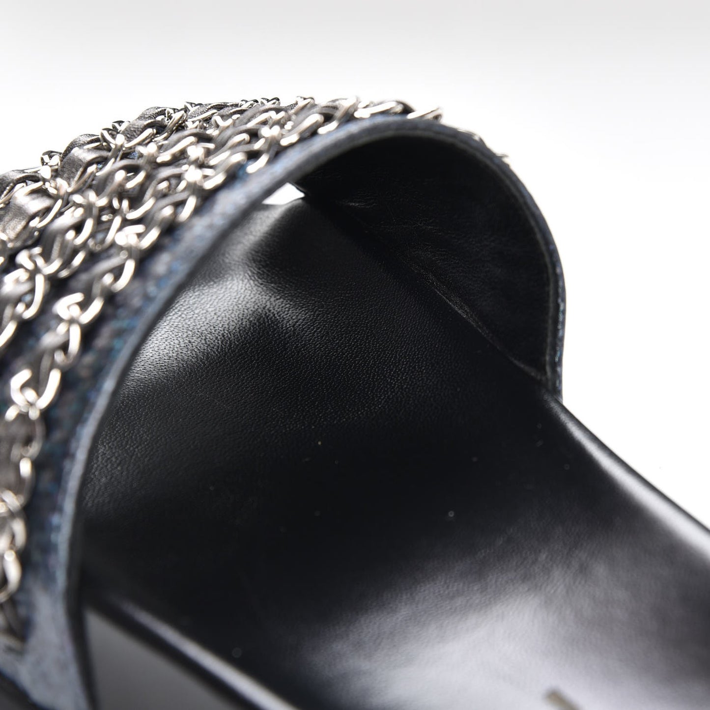 Lambskin Chain Flat Sandals 39 Dark Blue