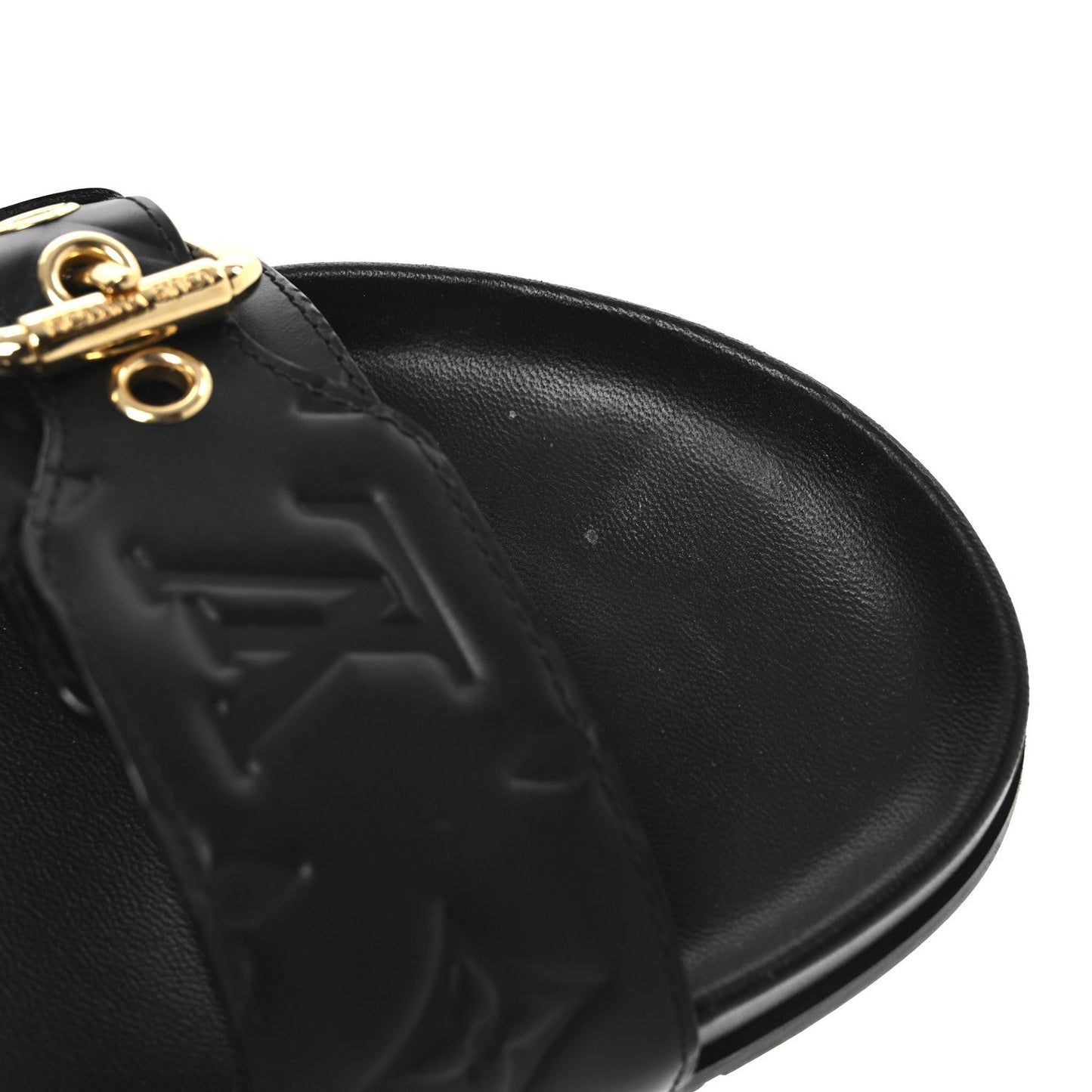 Lambskin Embossed Monogram Bom Dia Flat Mule Sandals 38 Black