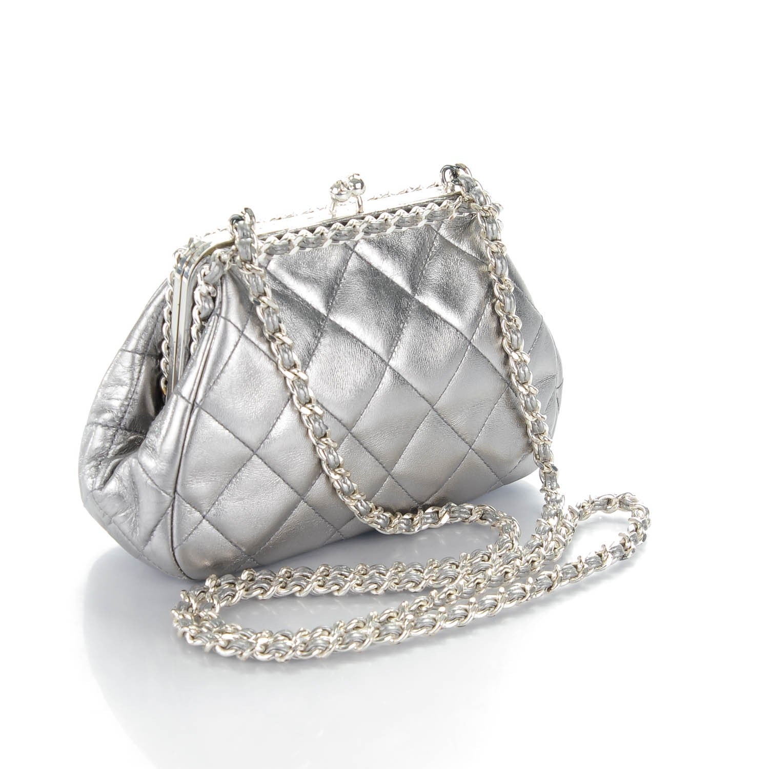 Chanel Metallic Lambskin Quilted Mini Kisslock Evening Bag Silver 3 of 7