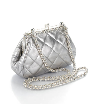 Chanel Metallic Lambskin Quilted Mini Kisslock Evening Bag Silver 3 of 7