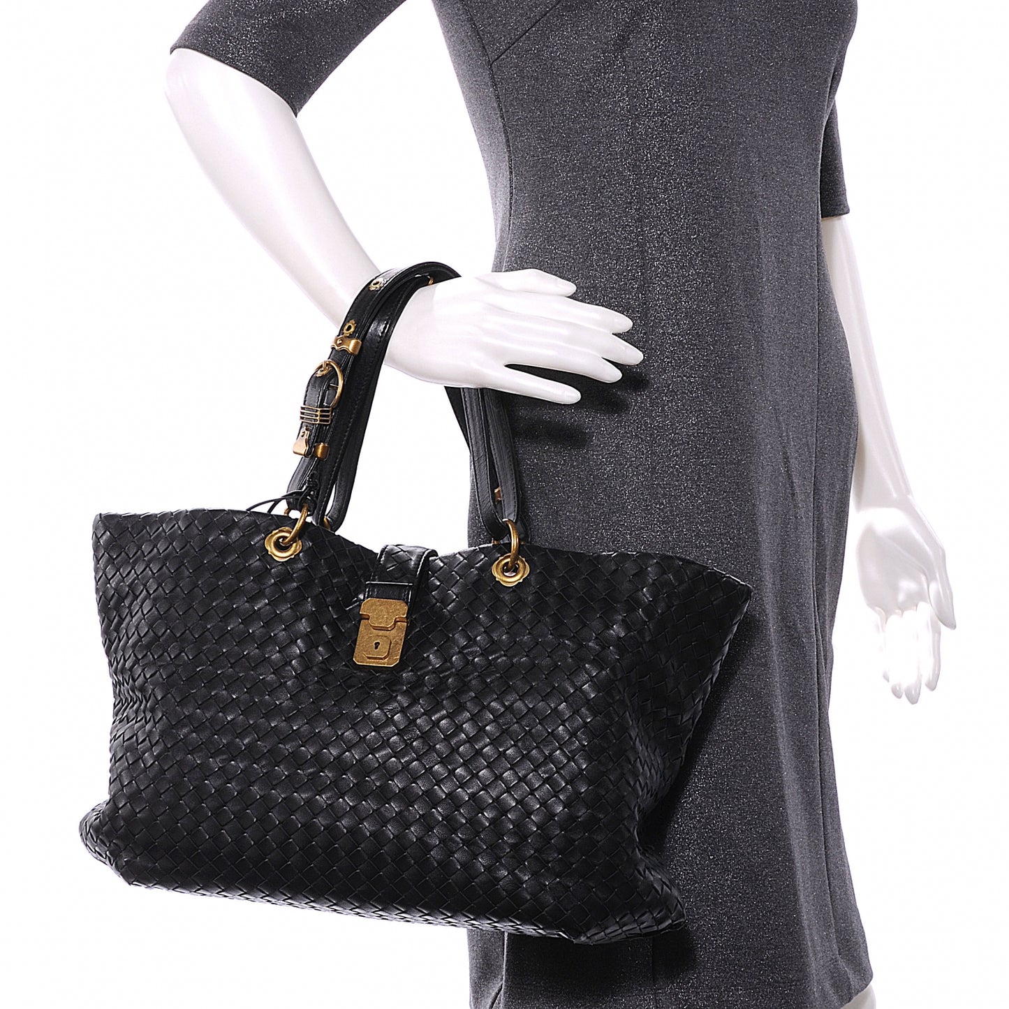 Leather Intrecciato Capri Tote Black