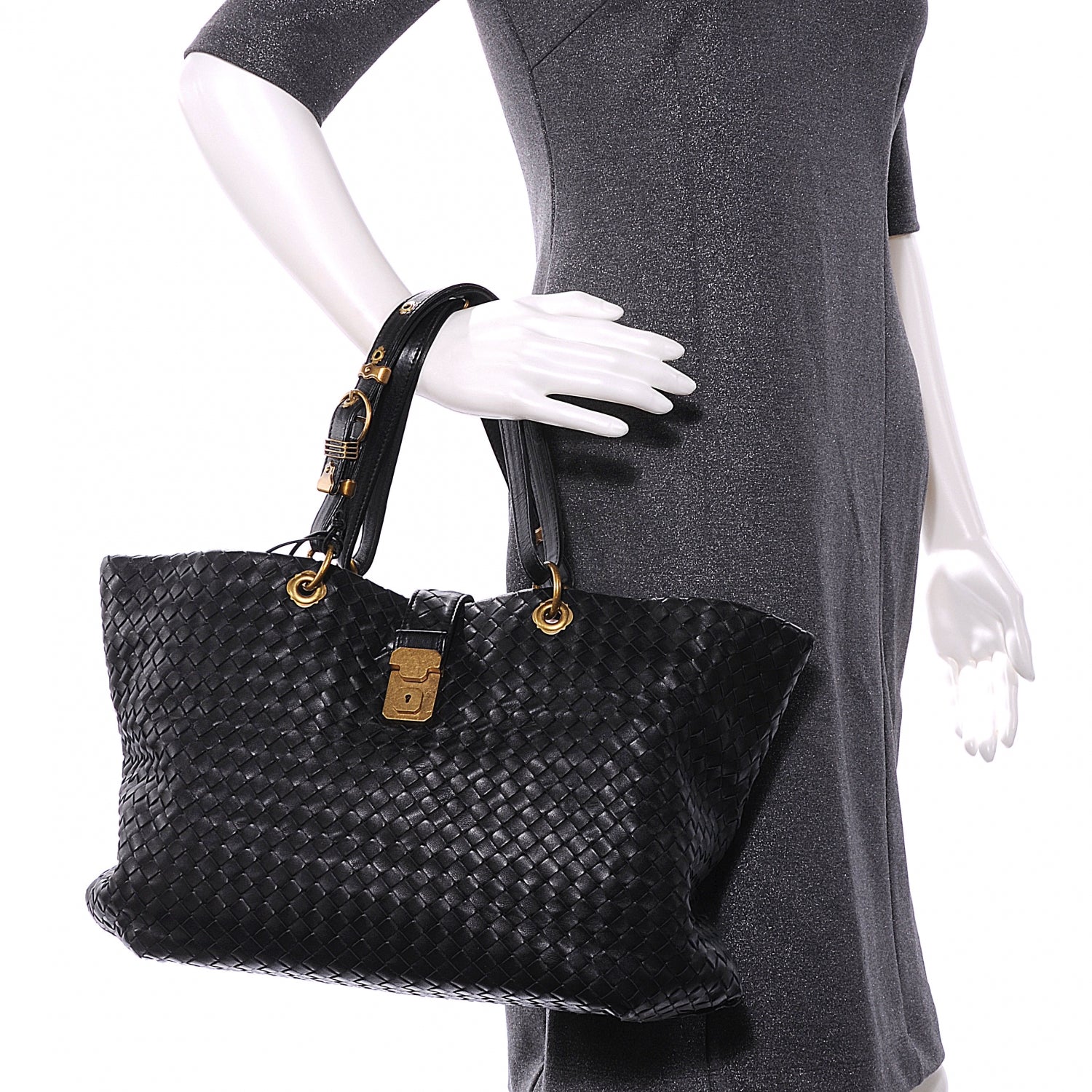 Bottega Veneta Leather Intrecciato Capri Tote Black 2 of 11