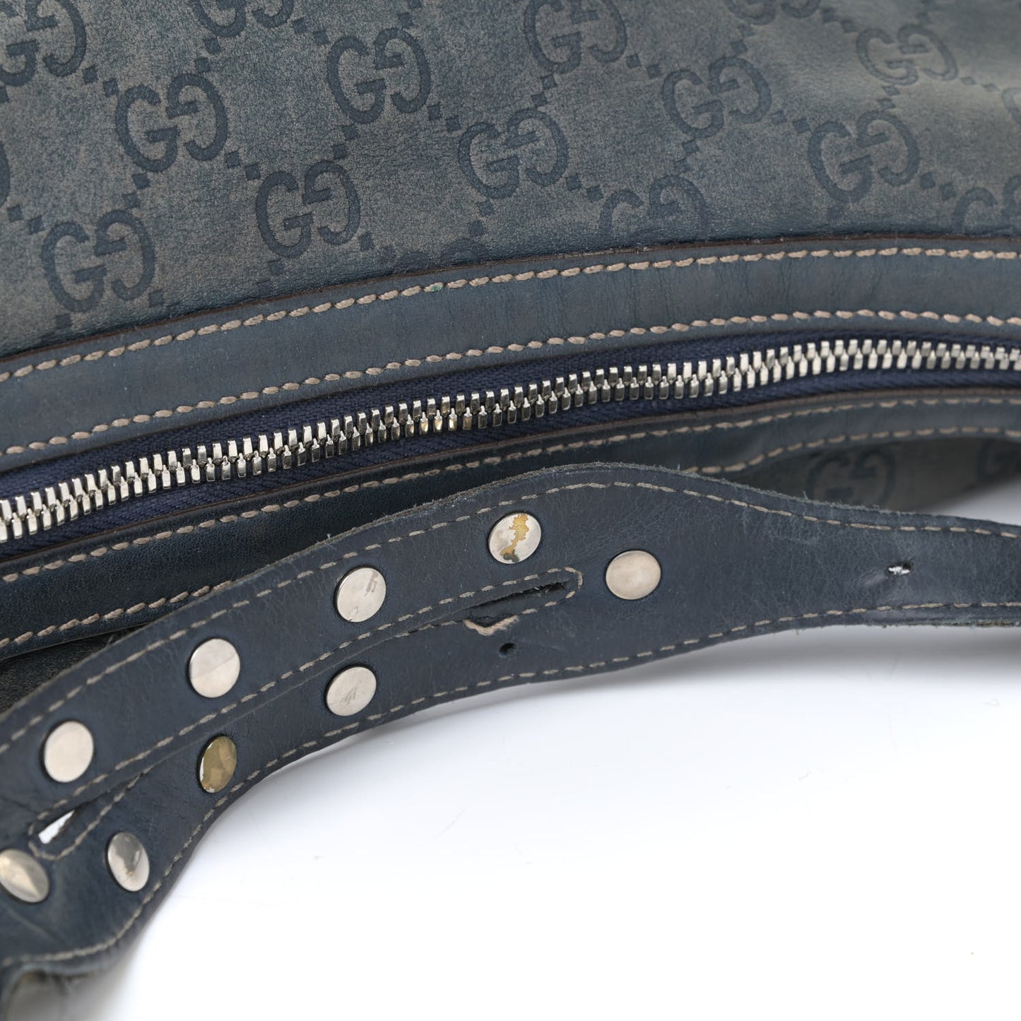 Guccissima Large Biba Studded Hobo Blue