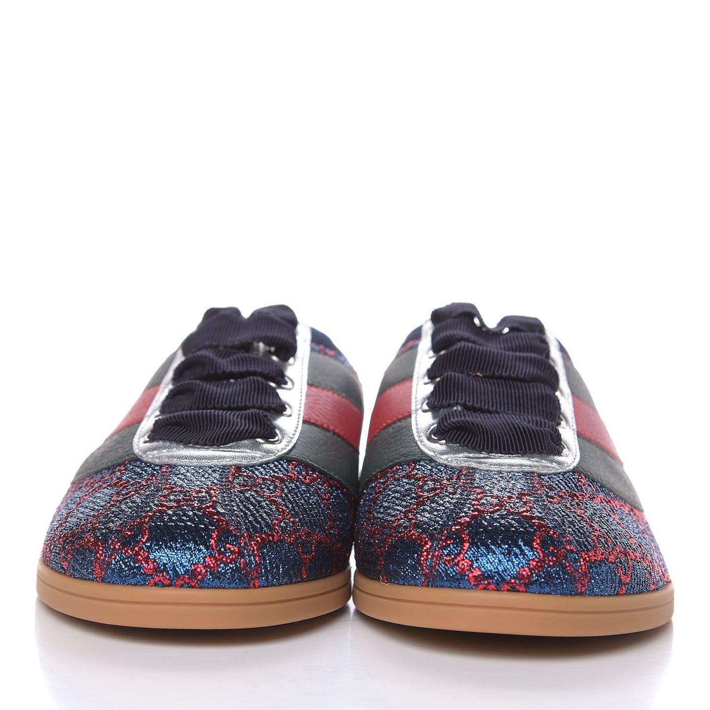 Lurex Calfskin Web GG Monogram Womens Falacer Sneakers 36 Iridescent Blue Iridescent Red Silver
