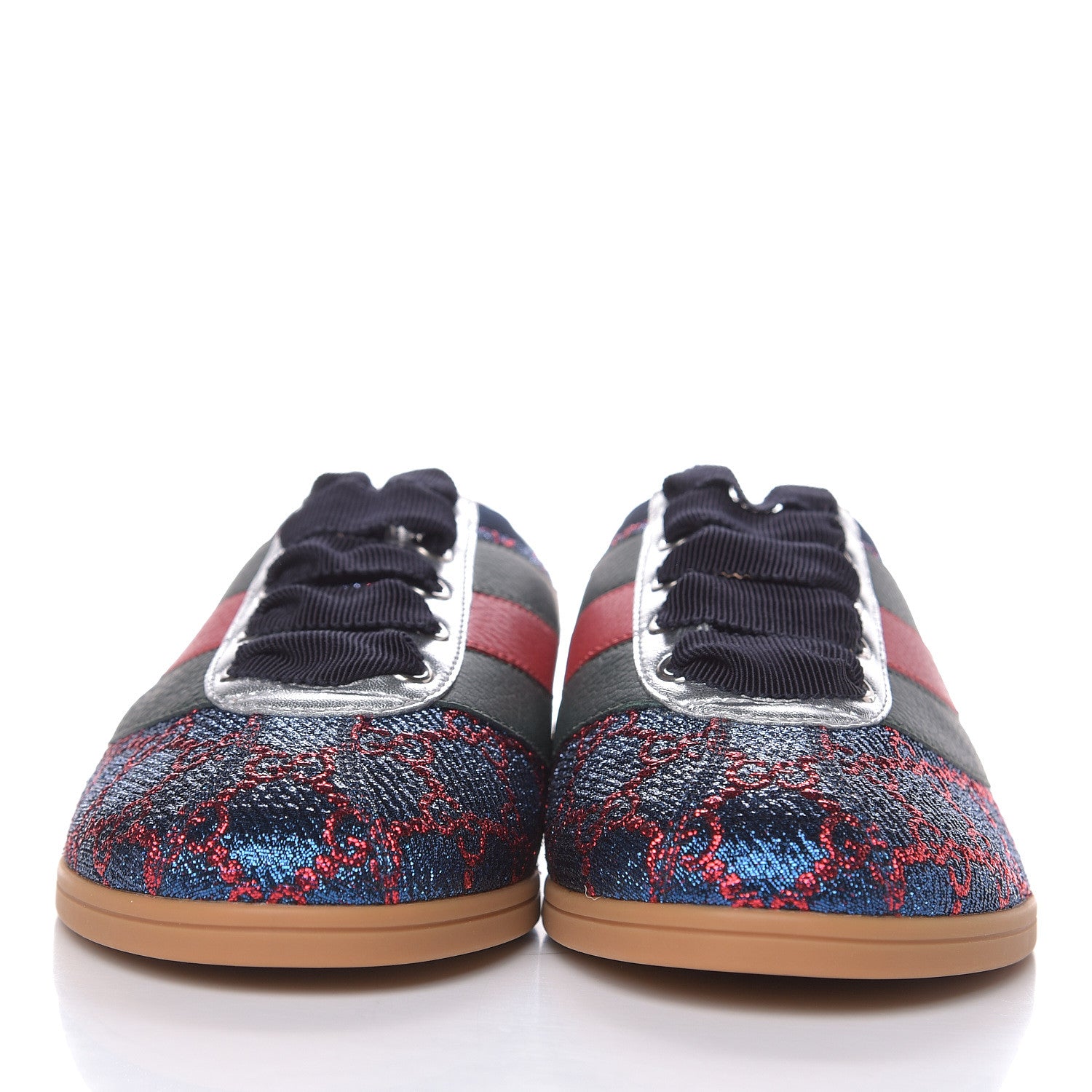 Gucci Lurex Calfskin Web GG Monogram Womens Falacer Sneakers 36 Iridescent Blue Iridescent Red Silver 2 of 8