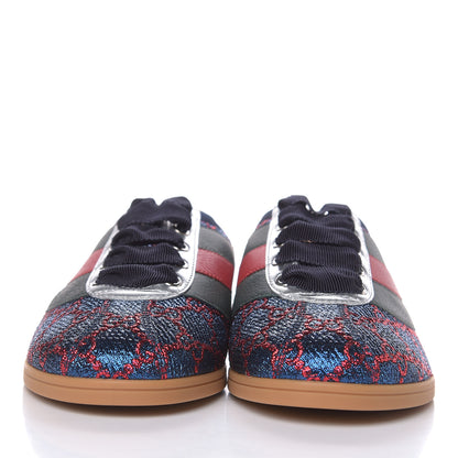 Gucci Lurex Calfskin Web GG Monogram Womens Falacer Sneakers 36 Iridescent Blue Iridescent Red Silver 2 of 8