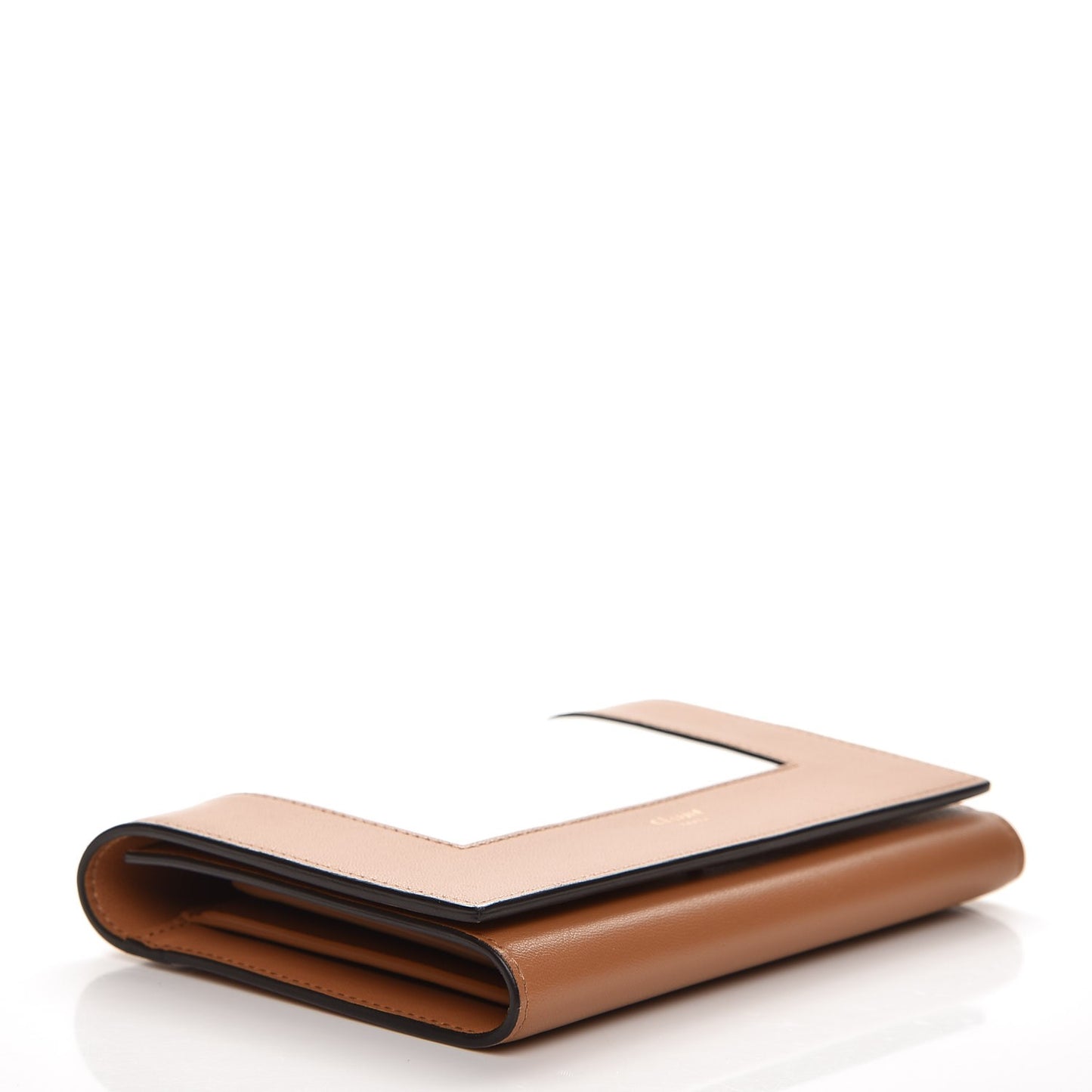 Smooth Lambskin Medium Frame Multifunction Wallet Tan Optic White