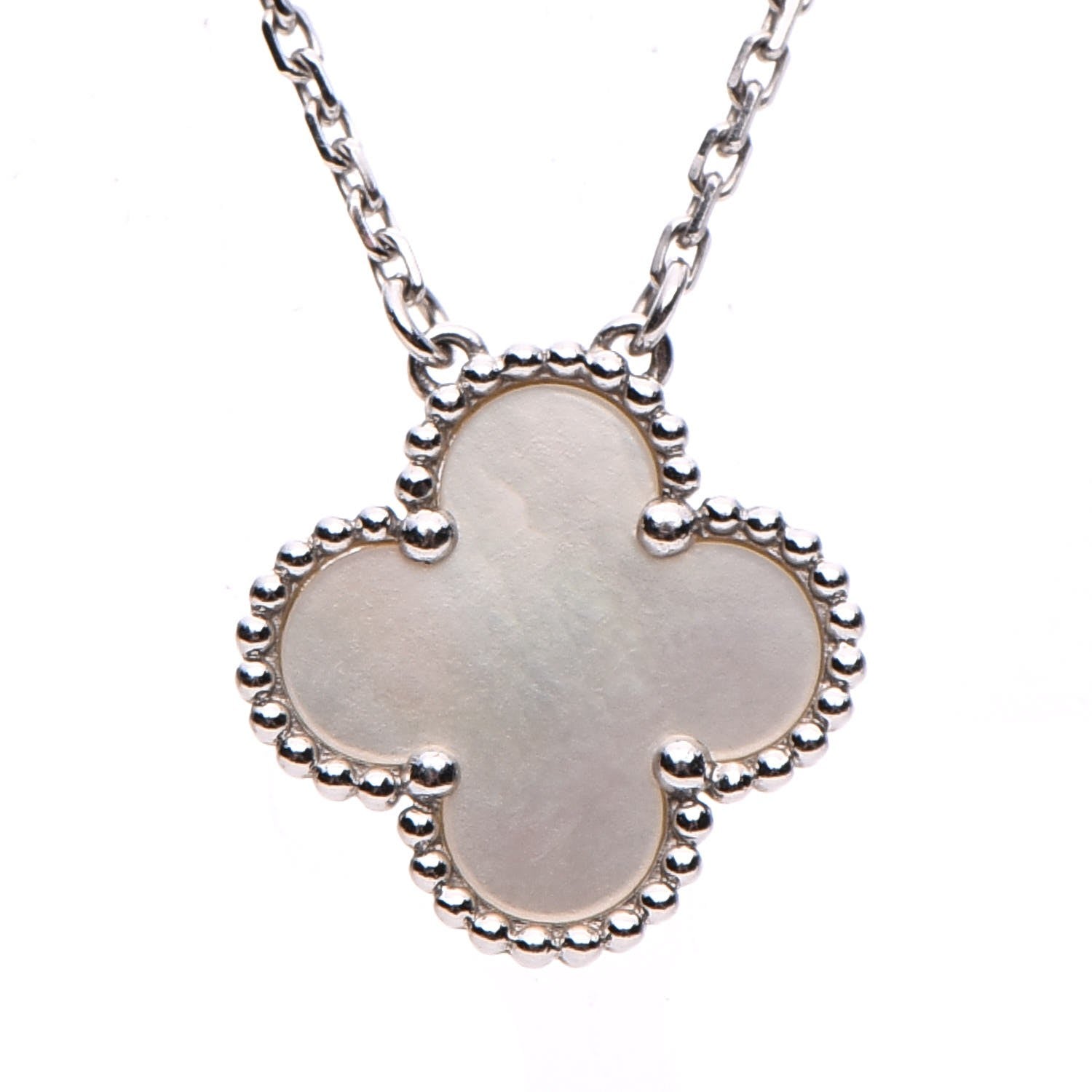 Van Cleef & Arpels 18K White Gold Mother of Pearl Vintage Alhambra Pendant Necklace 4 of 7