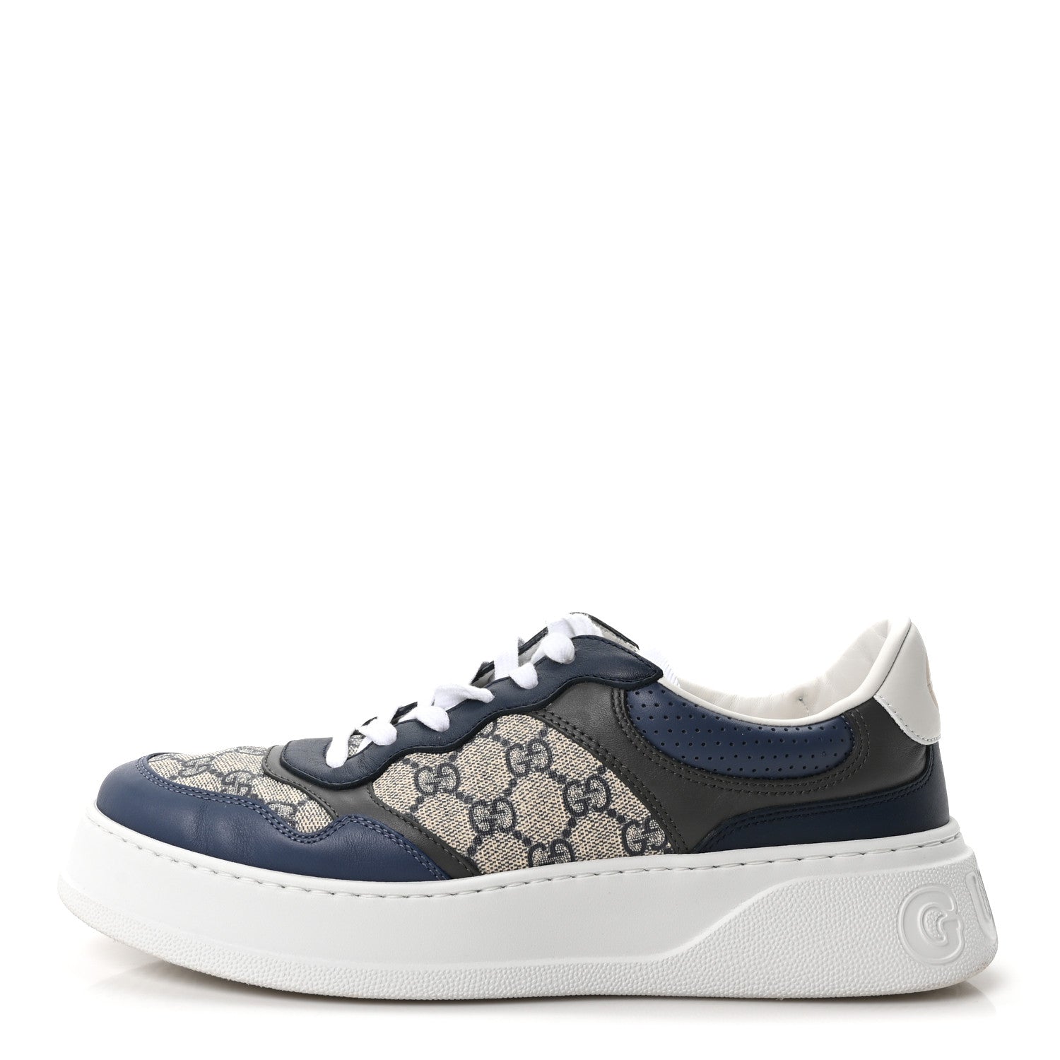 Gucci GG Supreme Calfskin Monogram Mens Interlocking G 55mm Sneakers 9 Beige Blue Black 1 of 10