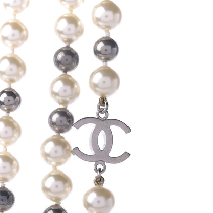 Chanel Pearl CC Long Necklace Silver Pearly White Grey 4 of 8
