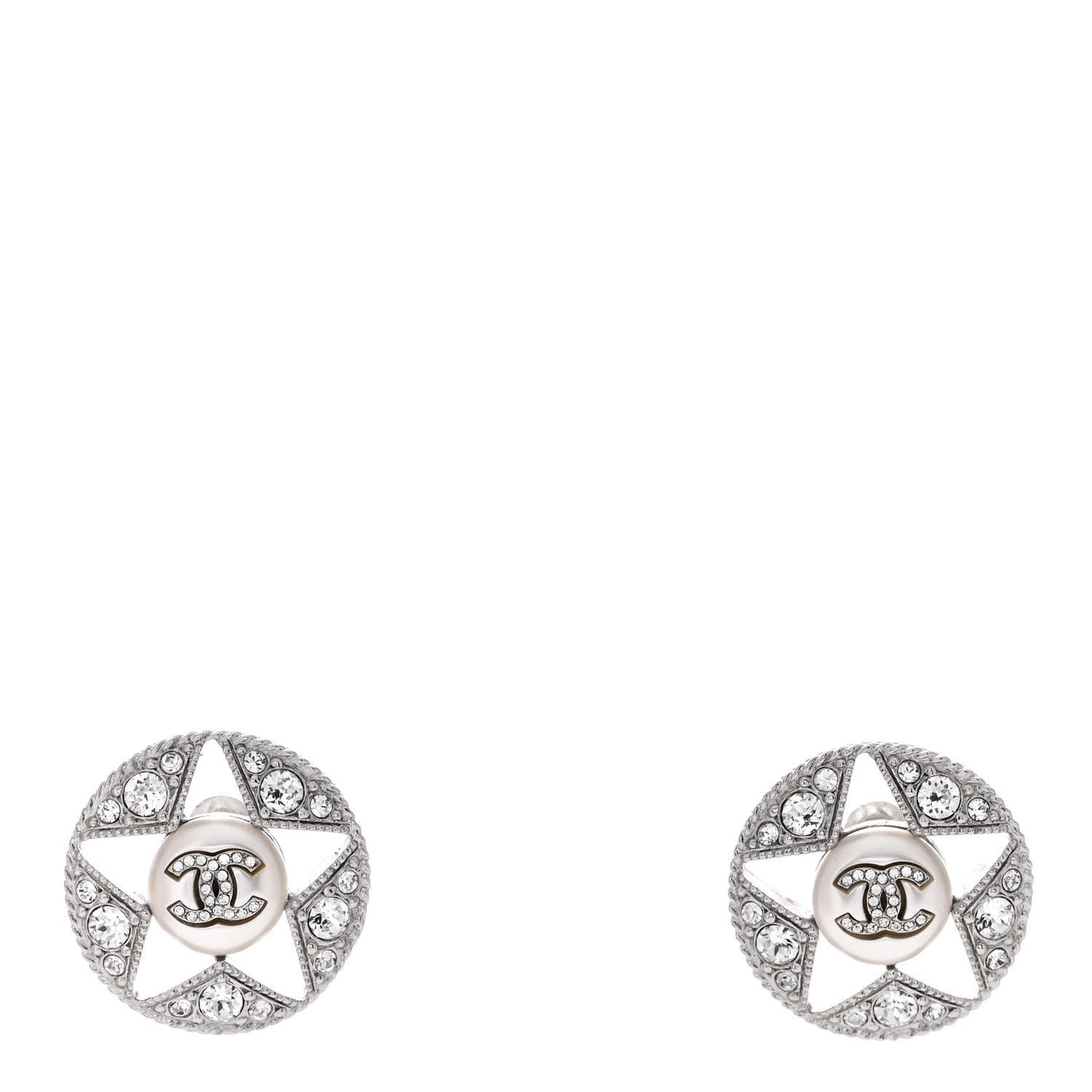 Pearl Crystal Star CC Round Earrings Gold